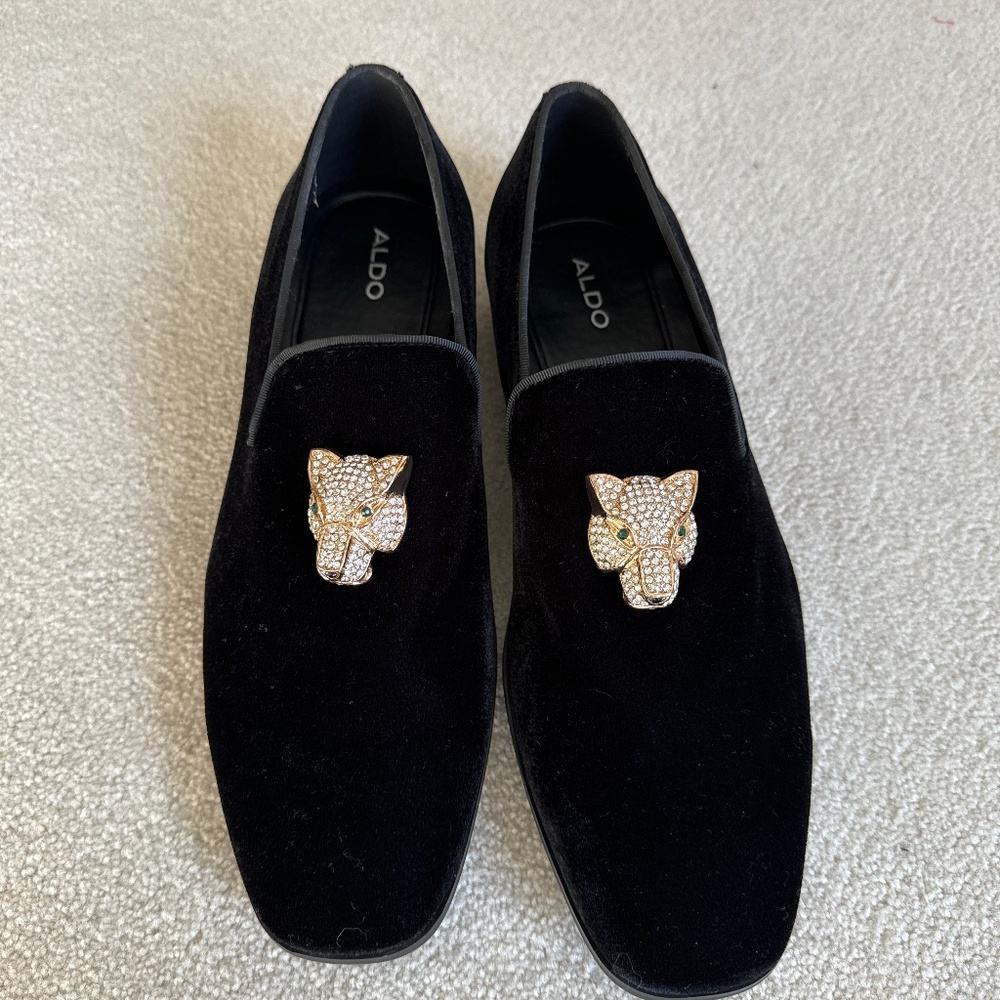Aldo Black Velvet Slip on Dressy Loafers